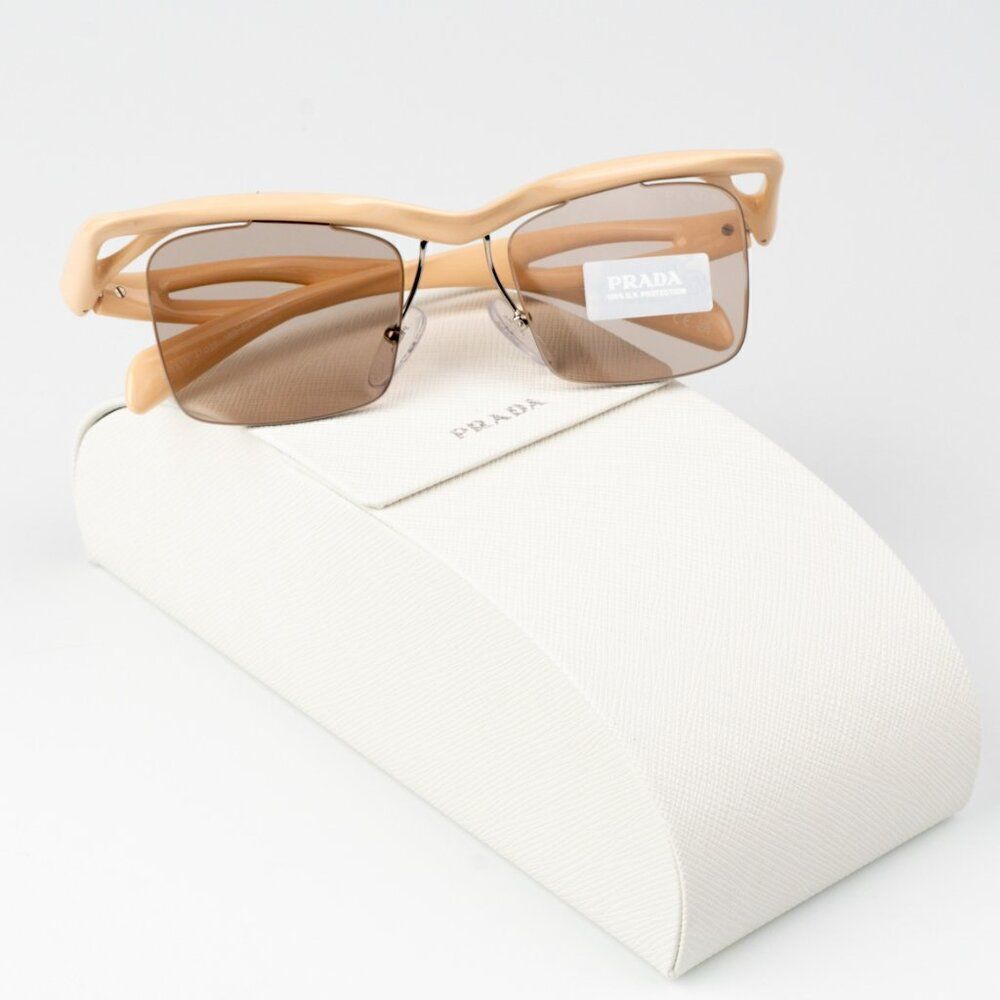 SALE! NEW Prada PRA15S 18Q4I2 Peach Brown Rectangle Unisex Sunglasses 0PR A15S